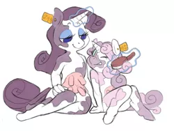 Size: 1200x900 | Tagged: anthro, artist:moo, brush, cow, cowbelle, cowified, derpibooru import, magic, raricow, rarity, safe, sweetie belle, telekinesis, udder