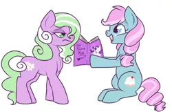 Size: 500x323 | Tagged: artist:lulubell, daisy, derpibooru import, fanfic, female, flower wishes, lesbian, rarilight, rarity, safe, shipping, simple background, sweetie blue, toy, twilight sparkle, white background