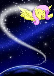 Size: 842x1191 | Tagged: safe, artist:jicho, derpibooru import, fluttershy, flying, pixiv, solo, space