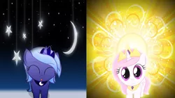 Size: 1920x1080 | Tagged: artist:mr-kennedy92, cewestia, cute, cutelestia, derpibooru import, diabetes, eyes closed, filly, looking at you, moon, open mouth, princess celestia, princess luna, safe, smiling, stars, sun, thread, vector, wallpaper, woona