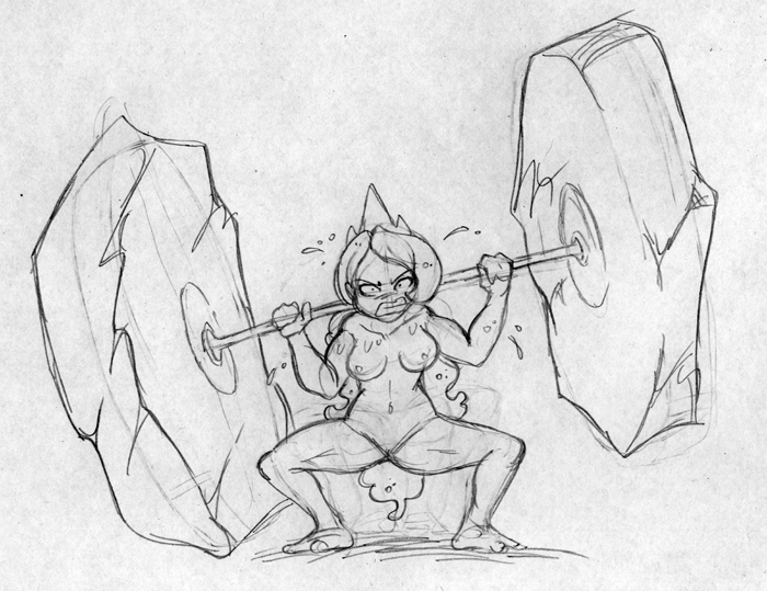 Size: 700x539 | Tagged: artist:ssakurai, breasts, derpibooru import, exercise, female, human, humanized, monochrome, muscles, nipples, nudity, pencil drawing, princess luna, questionable, sketch, solo, solo female, squatting, traditional art, weight lifting