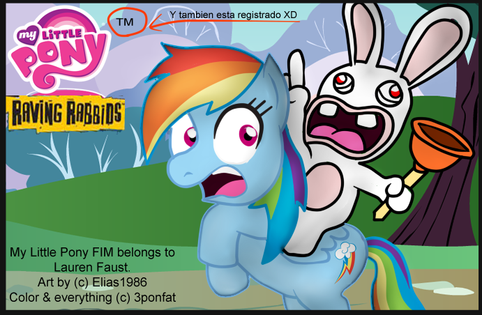 Size: 691x452 | Tagged: derpibooru import, rabbid, rabbids, rainbow dash, rayman, rayman raving rabbids, safe, spanish