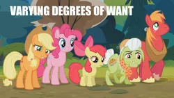 Size: 1920x1080 | Tagged: safe, derpibooru import, edit, edited screencap, screencap, apple bloom, applejack, big macintosh, granny smith, pinkie pie, earth pony, pony, pinkie apple pie, female, filly, male, mare, stallion, varying degrees of want