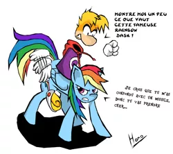 Size: 682x605 | Tagged: safe, artist:manakono, derpibooru import, rainbow dash, angry, crossover, french, rayman, ubisoft