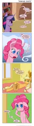 Size: 600x2189 | Tagged: suggestive, artist:deusexequus, derpibooru import, applejack, pinkie pie, twilight sparkle, twilight sparkle (alicorn), alicorn, pony, pinkie apple pie, applepie, bed, comic, female, hat, hat censor, implied incest, implied lesbian, lesbian, mare, possible incest, presenting, scene parody, shipping, shipping denied