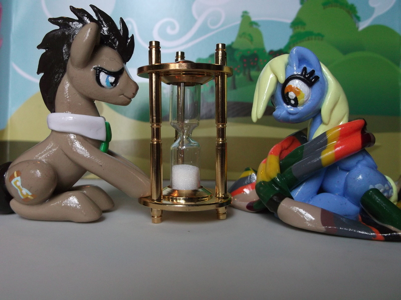 Size: 4288x3216 | Tagged: safe, artist:deadheartmare, derpibooru import, derpy hooves, doctor whooves, time turner, pegasus, pony, accessory swap, clothes, female, hourglass, mare, scarf, sculpture