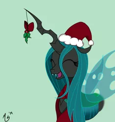 Size: 900x956 | Tagged: artist:ciscoql, christmas, derpibooru import, holly, holly mistaken for mistletoe, queen chrysalis, safe, solo
