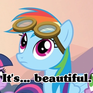 Size: 318x318 | Tagged: caption, cropped, derpibooru import, edit, edited screencap, goggles, hurricane fluttershy, image macro, offscreen character, rainbow dash, reaction image, safe, screencap, solo focus, spike, twilight sparkle