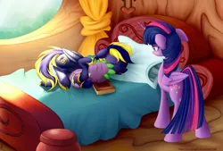 Size: 2516x1700 | Tagged: safe, artist:xn-d, derpibooru import, spike, twilight sparkle, twilight sparkle (alicorn), oc, oc:zephyr, alicorn, pony, canon x oc, cuddling, female, mare, sleeping, snuggling, spikelove, twiphyr