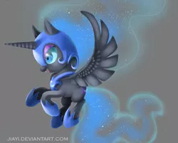 Size: 1121x901 | Tagged: artist:jiayi, cute, derpibooru import, filly, gray background, nightmare moon, nightmare woon, princess luna, safe, simple background, solo