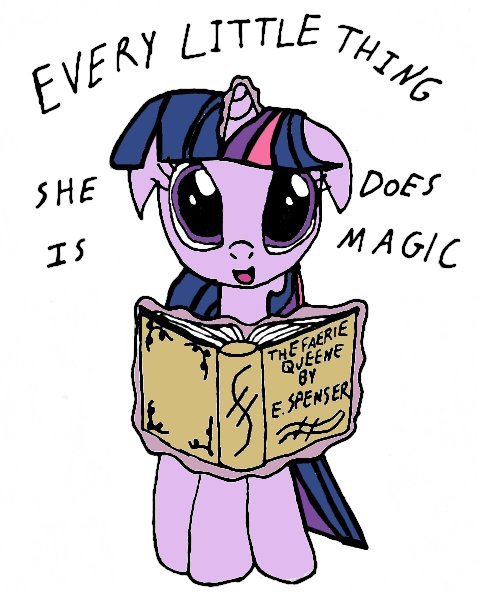 Size: 477x592 | Tagged: artist:closer-to-the-sun, book, derpibooru import, every little thing she does is magic, floppy ears, lyrics, magic, safe, solo, song reference, the police, twilight sparkle