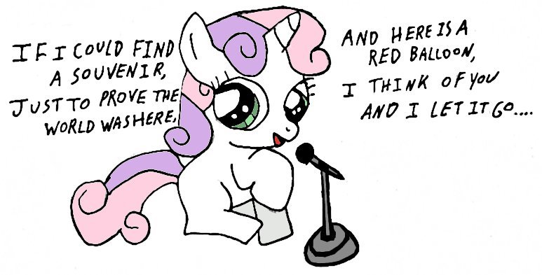 Size: 773x393 | Tagged: 99 luftballons, 99 red balloons, artist:closer-to-the-sun, derpibooru import, lyrics, microphone, nena, safe, solo, song reference, sweetie belle