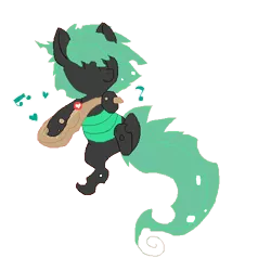 Size: 500x500 | Tagged: artist:princessamity, changeling, changeling oc, chibi, derpibooru import, eyes closed, green changeling, heart, musical instrument, music notes, nymph, oc, pixel art, safe, simple background, smiling, solo, strumming, transparent background, ukulele, unofficial characters only, vector