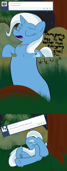 Size: 800x2055 | Tagged: safe, artist:shiverbear, derpibooru import, trixie, pony, unicorn, ask, ask-confused-trixie, comic, female, forest, mare, solo, tripsie, tumblr