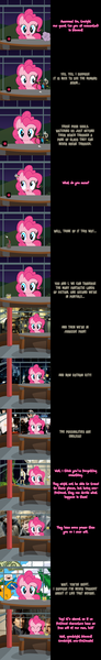 Size: 1000x6536 | Tagged: adventure time, artist:undead-niklos, batman, benedict cumberbatch, comic, comic:pinkie pie says goodnight, dc comics, derpibooru import, discord, finn the human, fourth wall, frodo baggins, gotham city, jake the dog, john watson, jurassic park, lord of the rings, pinkie pie, pink text, princess mononoke, safe, samwise gamgee, sherlock, sherlock holmes, velociraptor