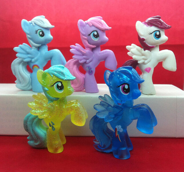 Size: 800x747 | Tagged: blind bag, derpibooru import, diamond rose, irl, photo, prism glider, prism strider, prototype, rainbow dash, safe, sunshower raindrops, sweetsong, toy