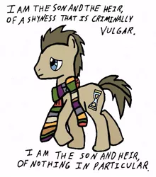 Size: 529x600 | Tagged: artist:closer-to-the-sun, clothes, derpibooru import, doctor whooves, lyrics, safe, scarf, solo, the smiths, time turner