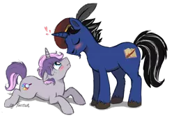 Size: 1024x695 | Tagged: artist:furreon, blushing, bronycurious, derpibooru import, eyes closed, gay, hat, heart, male, oc, oc:digibrony, safe, shipping, simple background, tudor cap, unofficial characters only