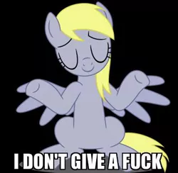 Size: 394x384 | Tagged: safe, derpibooru import, derpy hooves, pegasus, pony, rainbow falls, caption, female, idgaf, mare, meme, no fucks, reaction image, solo, vulgar