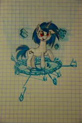 Size: 2592x3872 | Tagged: artist:scratchie, derpibooru import, draw, graph paper, happy, lined paper, magic, magic circle, runes, safe, solo, traditional art, vinyl scratch