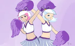 Size: 1920x1200 | Tagged: armpits, artist:aa, background pony, belly button, bow, cheerleader, clothes, derpibooru import, human, humanized, light skin, lilac sky, midriff, pom pom, rainbow falls, safe, skirt, spring step, sunlight spring, tanktop, wink
