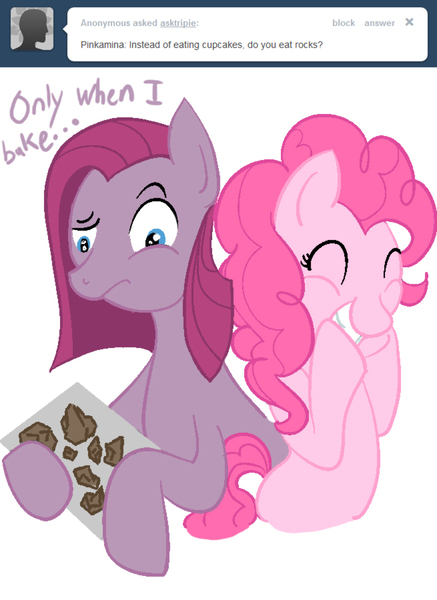 Size: 655x900 | Tagged: artist:lowhitney, ask tripie, derpibooru import, pinkamena diane pie, pinkie pie, safe, tumblr