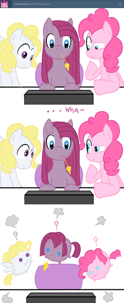 Size: 600x1465 | Tagged: safe, artist:lowhitney, derpibooru import, pinkie pie, surprise, ask tripie, blob, chubbie, g1, g1 to g4, generation leap, pinkamena diane pie, straw, tumblr