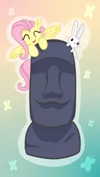 Size: 640x1136 | Tagged: angel bunny, artist:fluttershyfree, derpibooru import, fluttershy, moai, safe