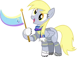 Size: 1487x1100 | Tagged: safe, artist:brisineo, derpibooru import, derpy hooves, pegasus, pony, rainbow falls, /mlp/, 4chan cup, 4chan cup scarf, armor, clothes, female, giddy up, gloves, jersey, mare, safest hooves, scarf, short-sleeved goalkeeper jersey, solo, the grey one's glorious return