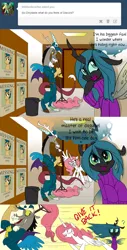 Size: 1280x2525 | Tagged: artist:jokerpony, ask teen chrysalis, clothes, comic, derpibooru import, discord, janitor, morgan freeman, no tail, prank, princess celestia, queen chrysalis, safe, sweater, tumblr, turtleneck