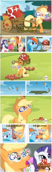 Size: 508x1676 | Tagged: safe, derpibooru import, applejack, pinkie pie, rainbow dash, rarity, google, google+, google plus drama