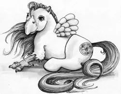 Size: 605x473 | Tagged: classical hippogriff, derpibooru import, g1, hippogriff, monochrome, oc, safe, solo, unofficial characters only