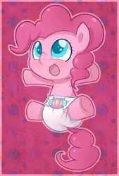 Size: 867x1280 | Tagged: safe, artist:cuddlehooves, derpibooru import, pinkie pie, pony, baby, baby pie, baby pony, cuddlehooves is trying to murder us, cute, cutie mark diapers, diaper, diapinkes, foal, poofy diaper, solo, younger