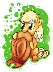 Size: 1548x2107 | Tagged: safe, artist:blindcoyote, derpibooru import, applejack, chewing, cute, filly, hat, simple background, solo, transparent background