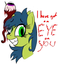 Size: 780x866 | Tagged: artist:magical disaster, blood, creepy, derpibooru import, eyeball, gore, grimdark, oc, oc:magical disaster, smiling, solo, unofficial characters only