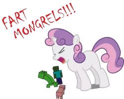 Size: 1964x1568 | Tagged: safe, artist:masterjosh140, derpibooru import, sweetie belle, pig, pony, unicorn, zombie, blank flank, creeper, female, filly, minecraft, yelling