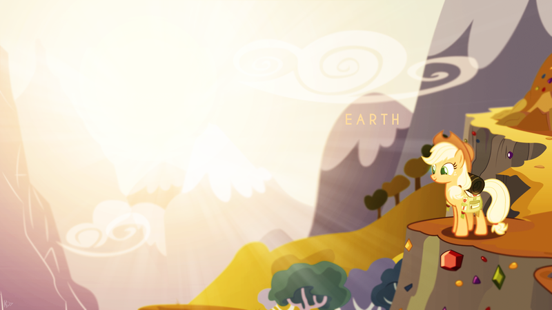 Size: 1920x1080 | Tagged: applejack, artist:karl97, artist:synthrid, derpibooru import, jewels, lens flare, mountain, saddle bag, safe, solo, vector, wallpaper