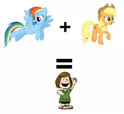 Size: 2934x2682 | Tagged: safe, derpibooru import, applejack, rainbow dash, charlie brown, comparison, crossover, peanuts, peppermint patty