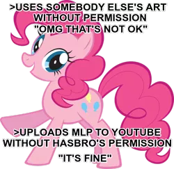 Size: 690x671 | Tagged: drama, drama bait, hypocrisy, image macro, irony, pinkie pie, piracy, plagiarism, safe, solo, stock vector