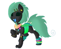 Size: 521x420 | Tagged: 80s, accessories, artist:princessamity, bow, bracelet, braces, changeling, changeling oc, dancing, derpibooru import, earring, green changeling, green eyes, hairclip, key, leg warmers, necklace, oc, safe, simple background, smiling, solo, transparent background, unofficial characters only, vector