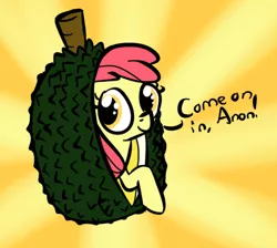 Size: 453x406 | Tagged: apple bloom, artist:heretichesh, durian, safe, solo, wat