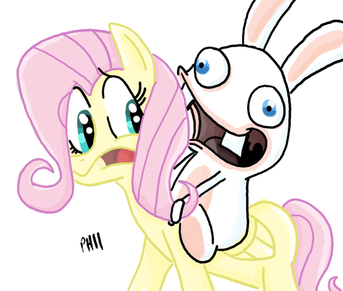 Size: 697x591 | Tagged: artist:iceclimbers87, crossover, derpibooru import, fluttershy, meme, rabbids, rayman raving rabbids, safe