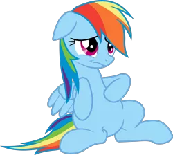 Size: 6696x5996 | Tagged: safe, artist:dasprid, derpibooru import, rainbow dash, rainbow falls, absurd resolution, bellyrubs, cute, dashabetes, floppy ears, nervous, simple background, sitting, smiling, solo, transparent background, vector