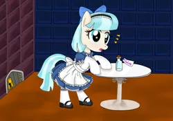 Size: 4000x2800 | Tagged: absurd resolution, alice in wonderland, apron, artist:avchonline, bottle, clothes, coco pommel, crossover, derpibooru import, door, dress, mary janes, petticoat, pinafore, ribbon, safe, solo, stockings