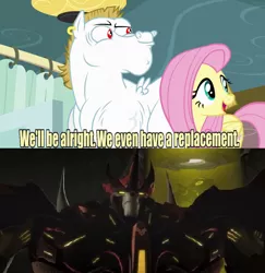 Size: 636x654 | Tagged: safe, derpibooru import, bulk biceps, fluttershy, rainbow falls, image, meme, png, predaking, replacement meme, transformers, transformers prime