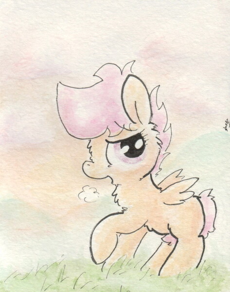 Size: 681x863 | Tagged: safe, artist:slightlyshade, derpibooru import, scootaloo, solo, traditional art