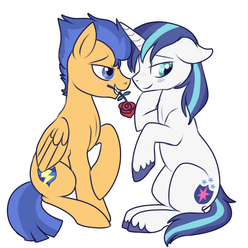 Size: 500x500 | Tagged: artist:lulubell, backwards cutie mark, blushing, cute, derpibooru import, flash sentry, flower, flower in mouth, gay, husbando thief, male, mouth hold, rose, safe, shining armor, shiningsentry, shipping, simple background, transparent background, unshorn fetlocks