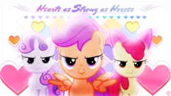 Size: 1920x1080 | Tagged: apple bloom, artist:kibbiethegreat, bedroom eyes, cutie mark crusaders, derpibooru import, flight to the finish, hearts as strong as horses, safe, scootaloo, sweetie belle, vector, wallpaper