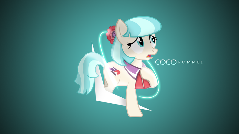 Size: 2560x1440 | Tagged: artist:clockwork65, artist:pixelkitties, coco pommel, derpibooru import, rarity takes manehattan, safe, solo, vector, wallpaper