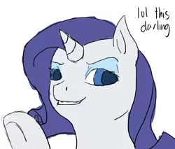 Size: 714x607 | Tagged: costanza face, darling, derpibooru import, grin, ishygddt, lol, looking at you, rarity, reaction image, safe, smirk, solo, underhoof